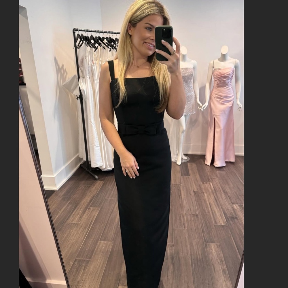 NWT Amsale Idris Square Neck Faille Dress in Black s. 10